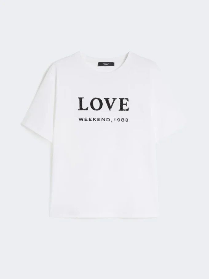 Camiseta de jersey con estampado y bordados, blanca Camiseta de jersey con estampado y bordados, blanca