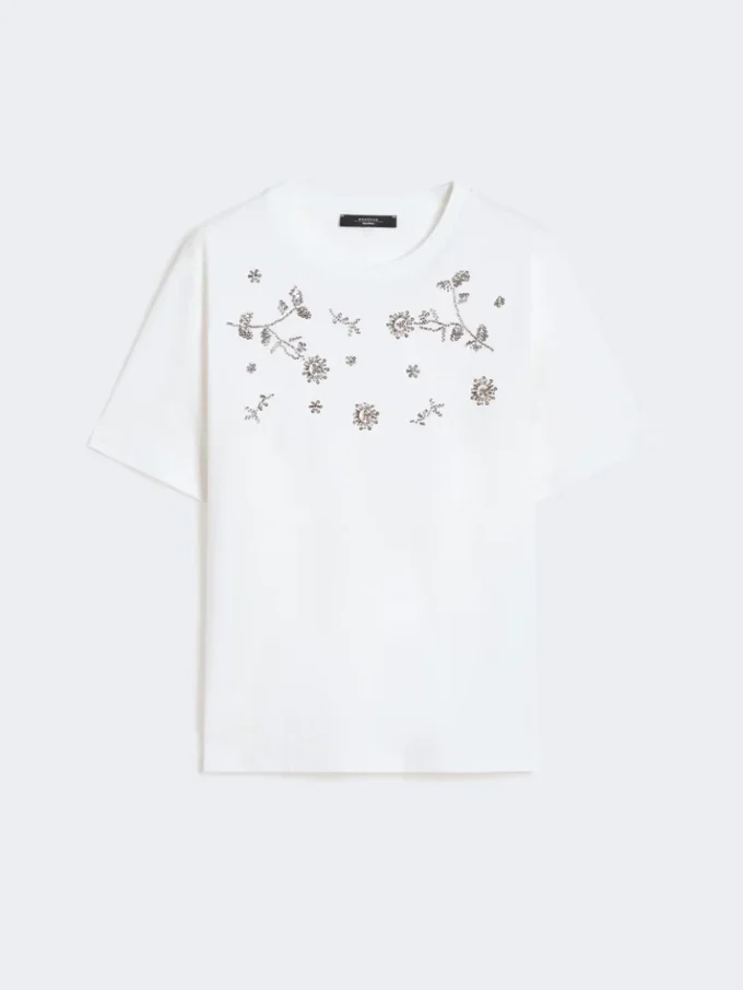 Camiseta de jersey con estampado y bordados, blanca Camiseta de jersey con estampado y bordados, blanca