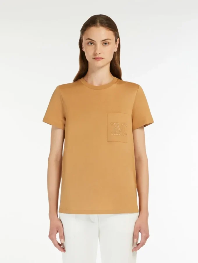 Camiseta de jersey de algodón, color camel Camiseta de jersey de algodón, color camel