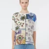 Camiseta de jersey de algodón elástico y seda estampada, multicolor Camiseta de jersey de algodón elástico y seda estampada, multicolor