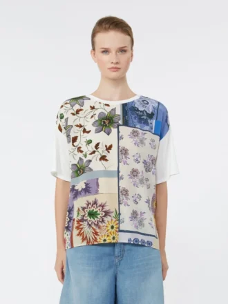 Camiseta de jersey de algodón elástico y seda estampada, multicolor