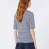 Camiseta de jersey de lino elástico con cuello en V, azul ultramar Camiseta de jersey de lino elástico con cuello en V, azul ultramar