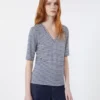 Camiseta de jersey de lino elástico con cuello en V, azul ultramar Camiseta de jersey de lino elástico con cuello en V, azul ultramar