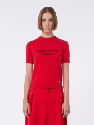 Camiseta de punto de lana y cachemira, roja