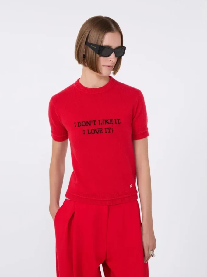 Camiseta de punto de lana y cachemira, roja Camiseta de punto de lana y cachemira, roja