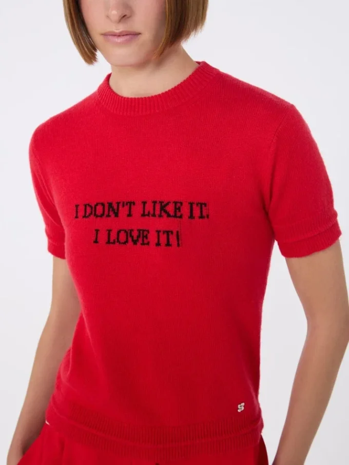 Camiseta de punto de lana y cachemira, roja Camiseta de punto de lana y cachemira, roja