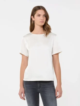 Camiseta de satén y jersey, color crudo
