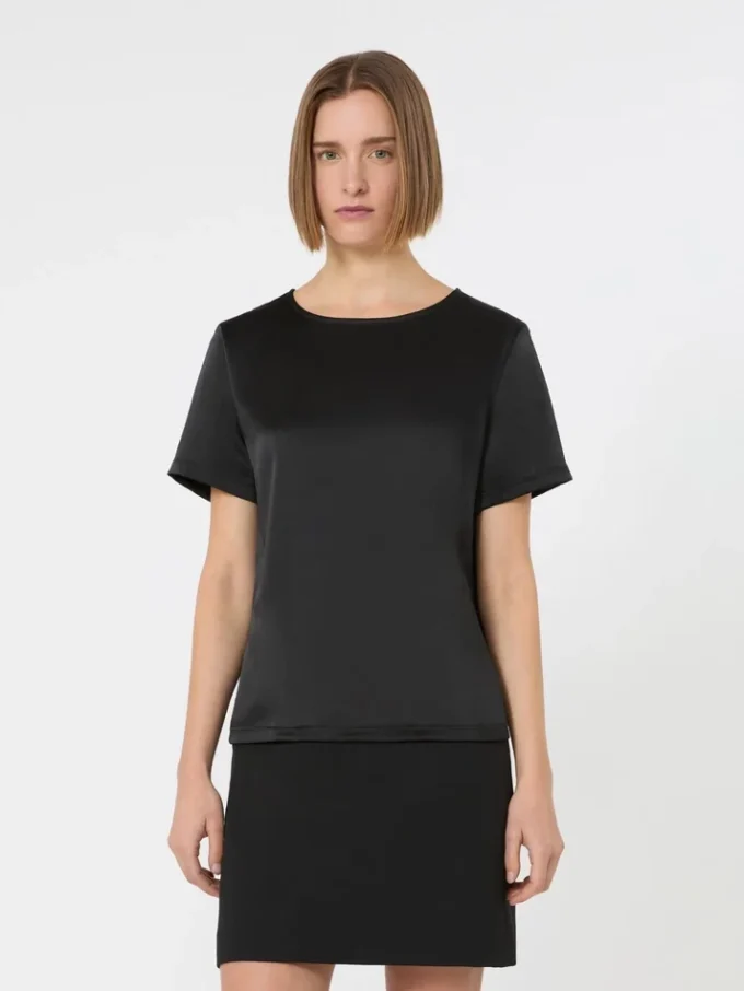 Camiseta de satén y jersey, negra Camiseta de satén y jersey, negra