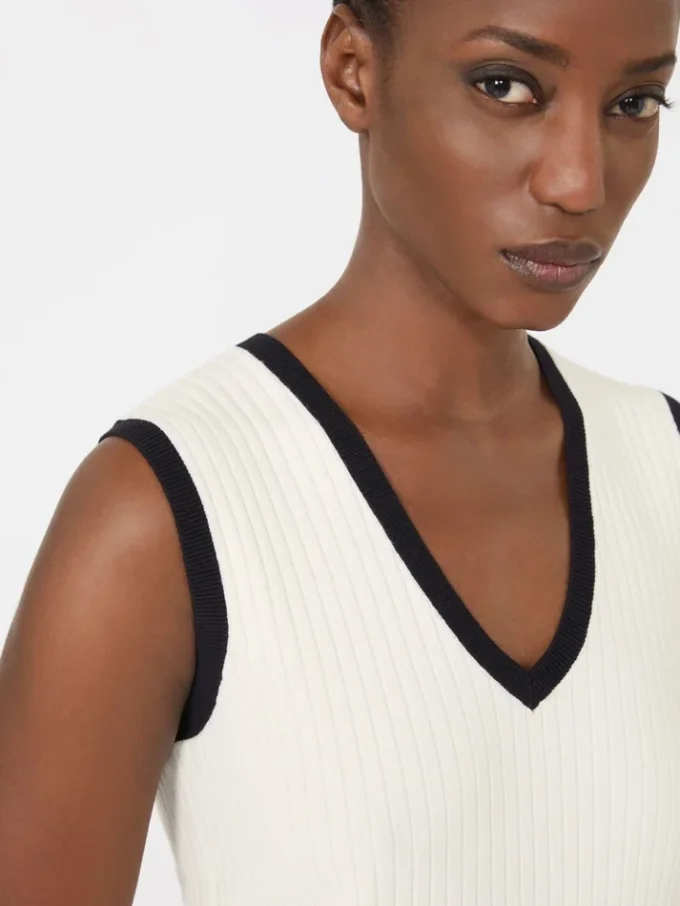 Camiseta sin mangas de mezcla de viscosa, blanco y azul Camiseta sin mangas de mezcla de viscosa, blanco y azul