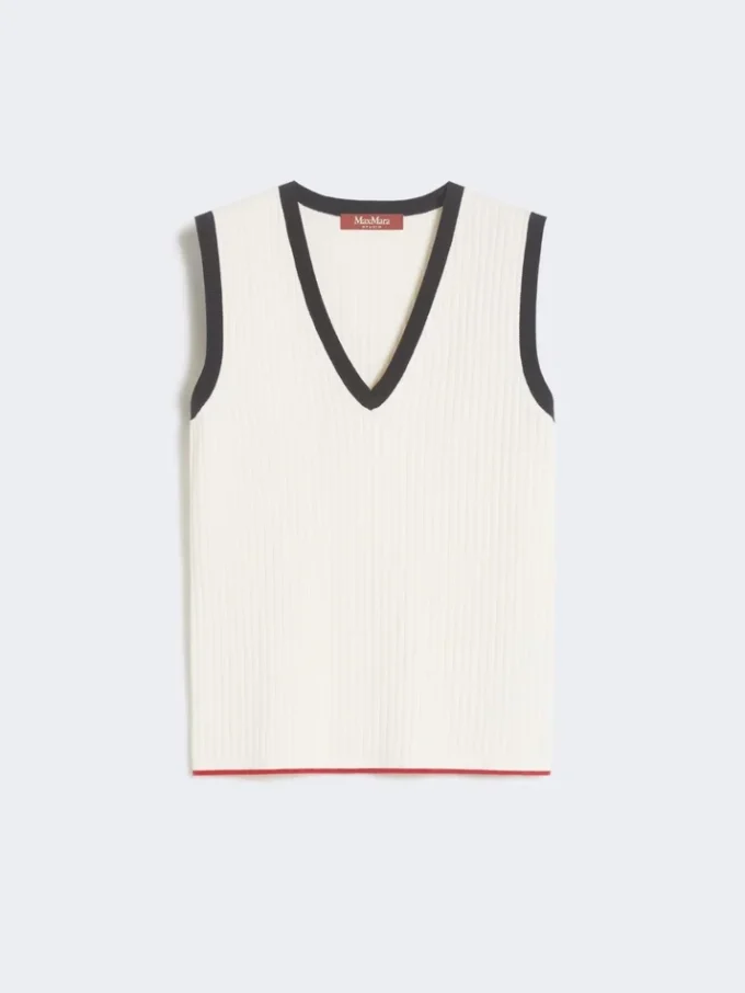 Camiseta sin mangas de mezcla de viscosa, blanco y azul Camiseta sin mangas de mezcla de viscosa, blanco y azul