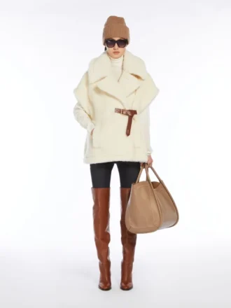 Capa de alpaca y tejido de lana teddy, blanco óptico