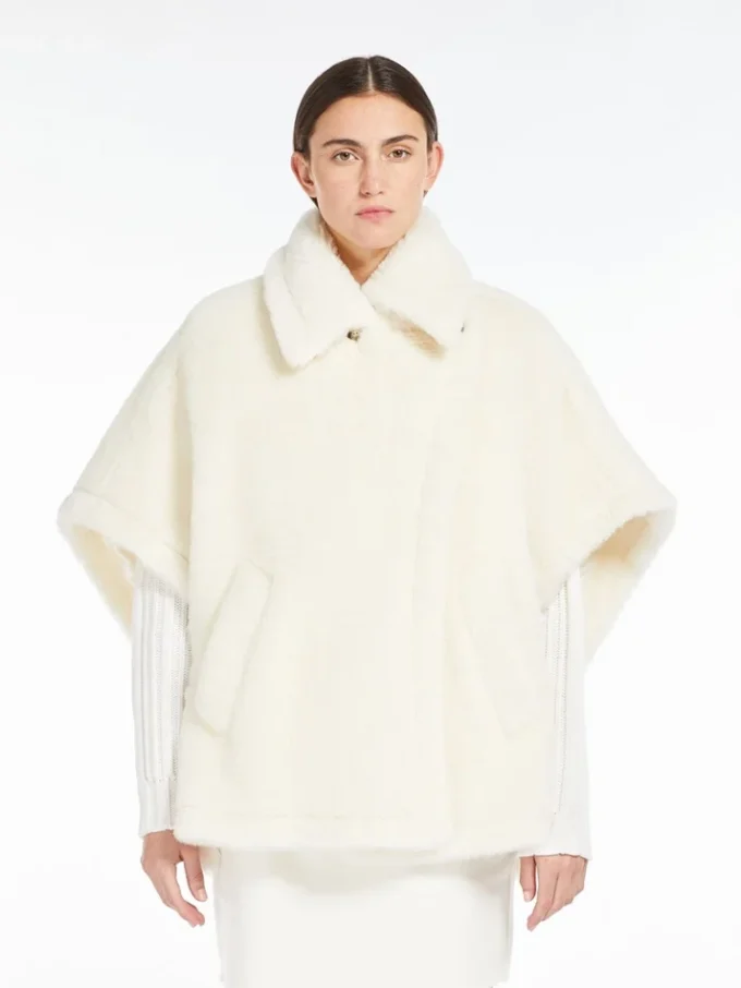 Capa de alpaca y tejido de lana teddy, blanco óptico Capa de alpaca y tejido de lana teddy, blanco óptico