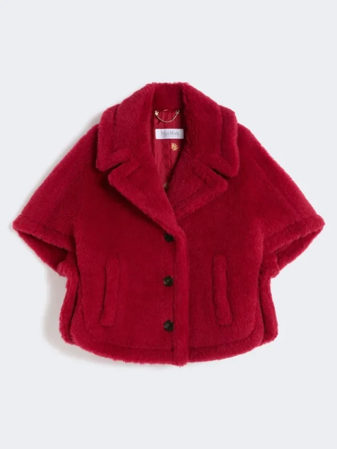 Capa de tejido teddy de alpaca y lana, color rojo Capa de tejido teddy de alpaca y lana, color rojo