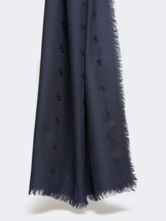 Chal de punto jacquard de lana y seda, azul medianoche