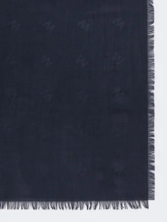 Chal de punto jacquard de lana y seda, azul medianoche