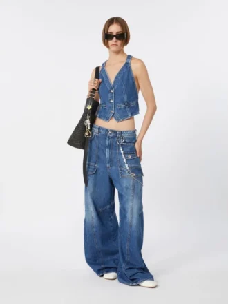 Chaleco de denim de corte ajustado, azul medianoche