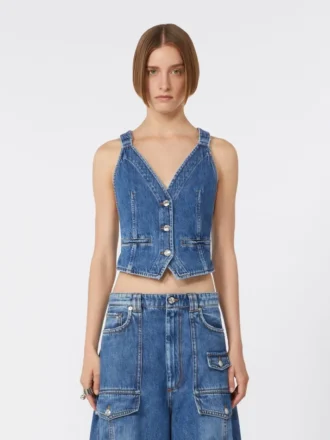 Chaleco de denim de corte ajustado, azul medianoche
