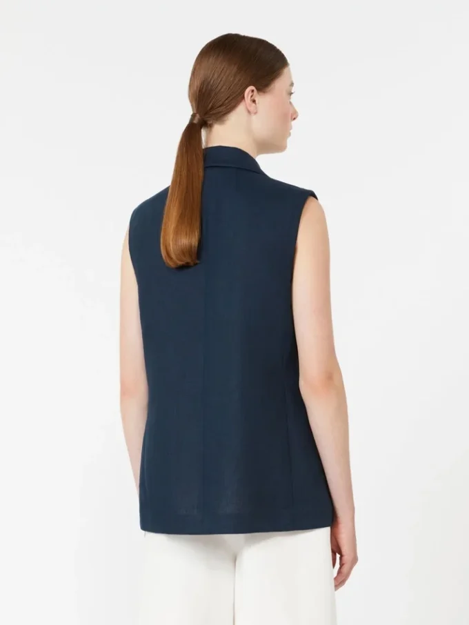Chaleco de lino con tejido trenzado, azul medianoche