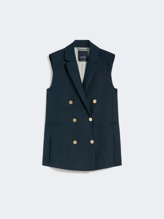 Chaleco de lino con tejido trenzado, azul medianoche