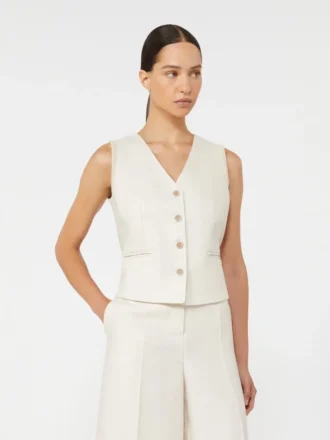 Chaleco de lino y punto trenzado, beige