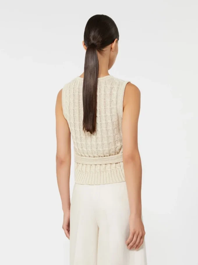 Chaleco de lino y punto trenzado, beige Chaleco de lino y punto trenzado, beige