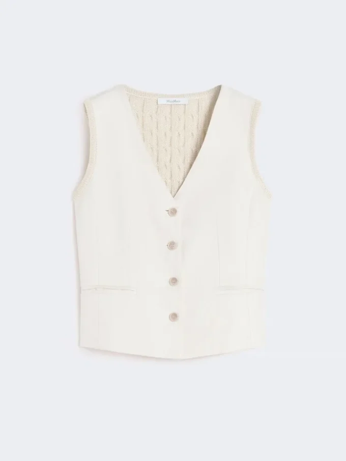 Chaleco de lino y punto trenzado, beige Chaleco de lino y punto trenzado, beige