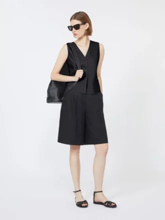 Bermudas largas de lona de lino, negras
