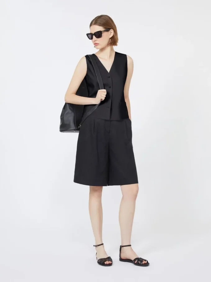 Bermudas largas de lona de lino, negras