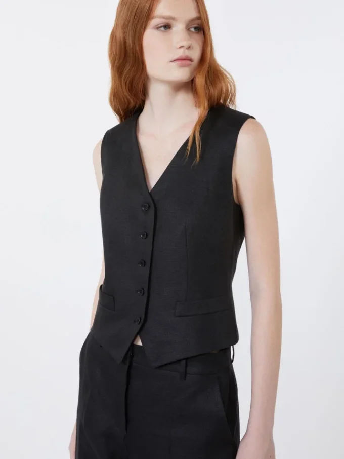 Chaleco de lona de lino, negro Chaleco de lona de lino, negro