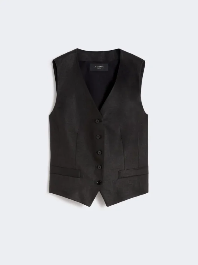 Chaleco de lona de lino, negro Chaleco de lona de lino, negro