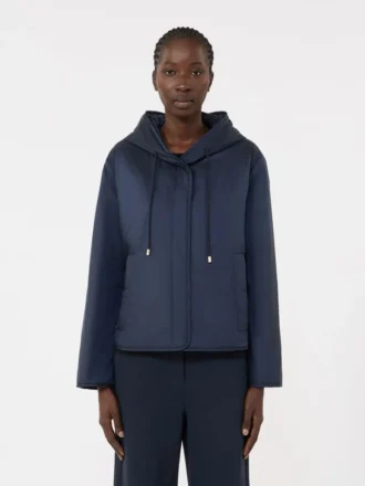 Chaqueta acolchada con capucha de lona repelente al agua, azul marino