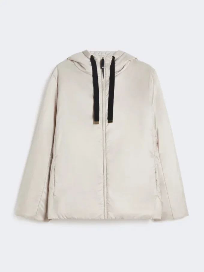 Chaqueta acolchada con capucha de lona repelente al agua, color beige Chaqueta acolchada con capucha de lona repelente al agua, color beige