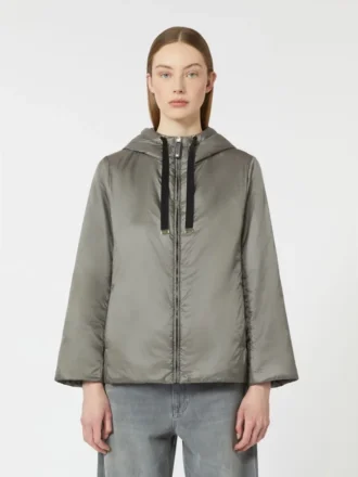 Chaqueta acolchada con capucha de lona repelente al agua, gris medio