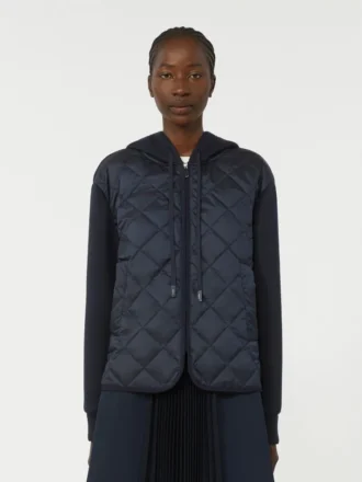 Chaqueta acolchada con capucha de lona repelente al agua y jersey, azul marino