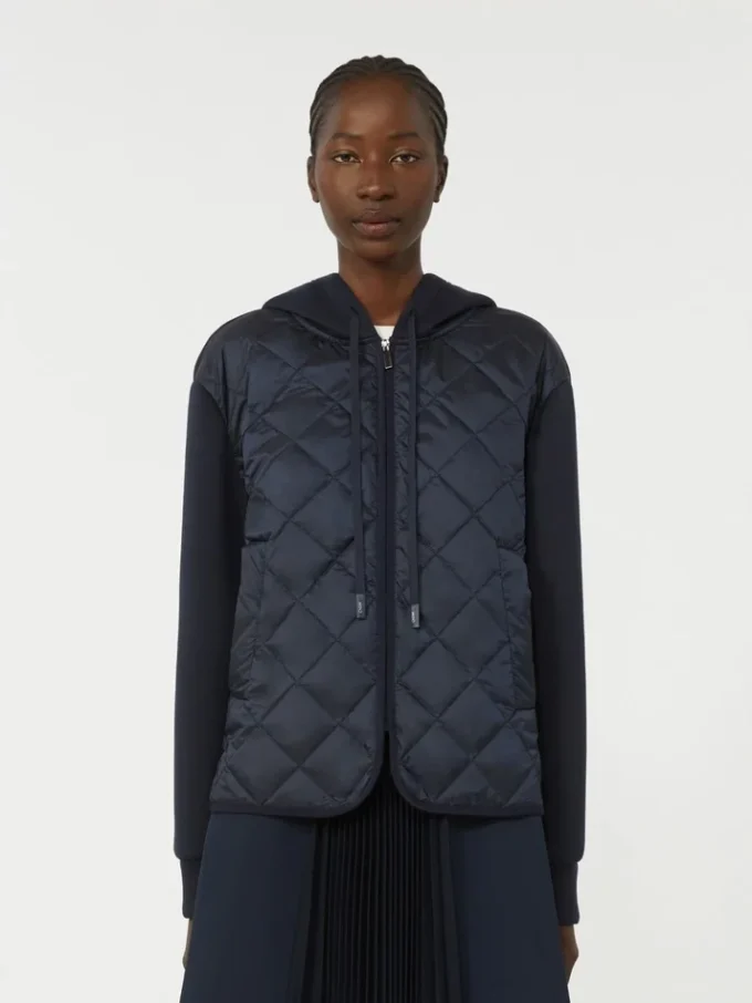 Chaqueta acolchada con capucha de lona repelente al agua y jersey, azul marino