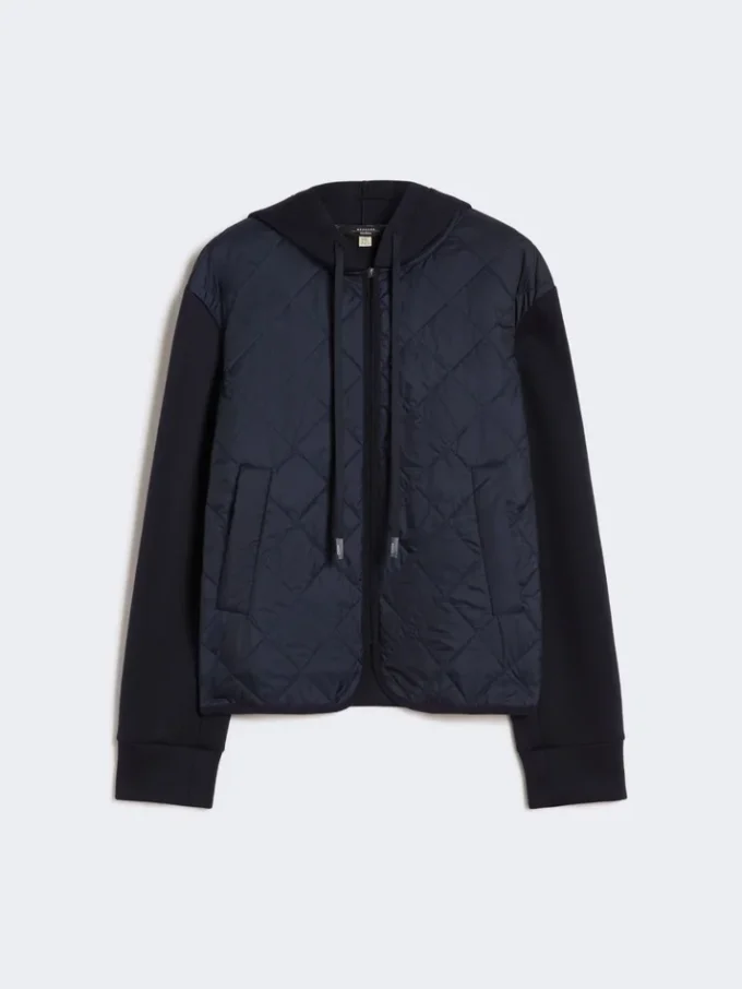 Chaqueta acolchada con capucha de lona repelente al agua y jersey, azul marino