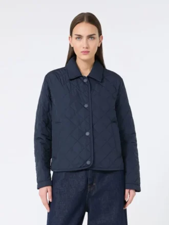 Chaqueta acolchada corta en tejido repelente al agua, azul marino