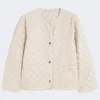 Chaqueta acolchada de lona repelente al agua con cuello redondo, color natural Chaqueta acolchada de lona repelente al agua con cuello redondo, color natural