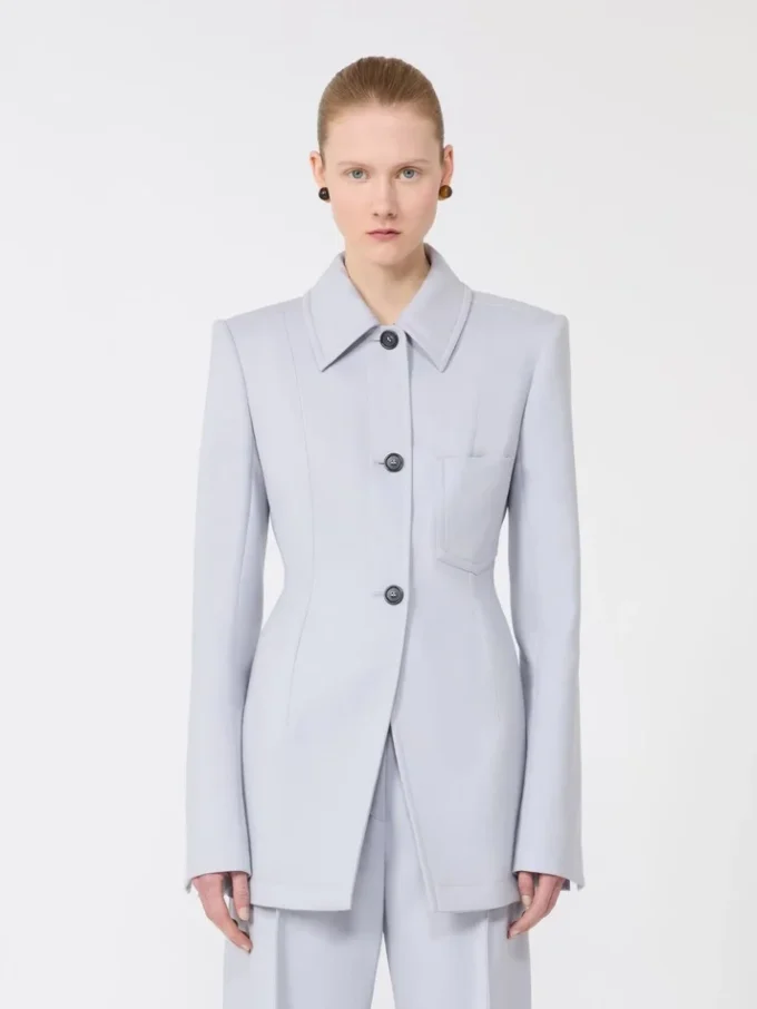Chaqueta camisa entallada de gabardina, gris medio