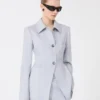 Chaqueta camisa entallada de gabardina, gris medio
