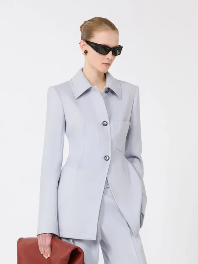 Chaqueta camisa entallada de gabardina, gris medio