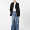 Chaqueta camisa entallada de gabardina, negra