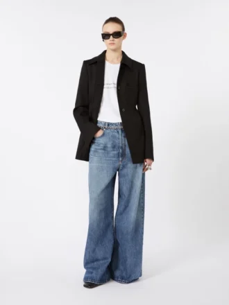 Chaqueta camisa entallada de gabardina, negra