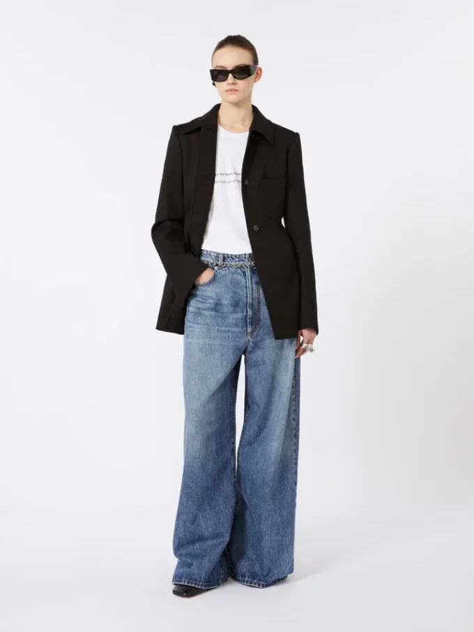 Chaqueta camisa entallada de gabardina, negra