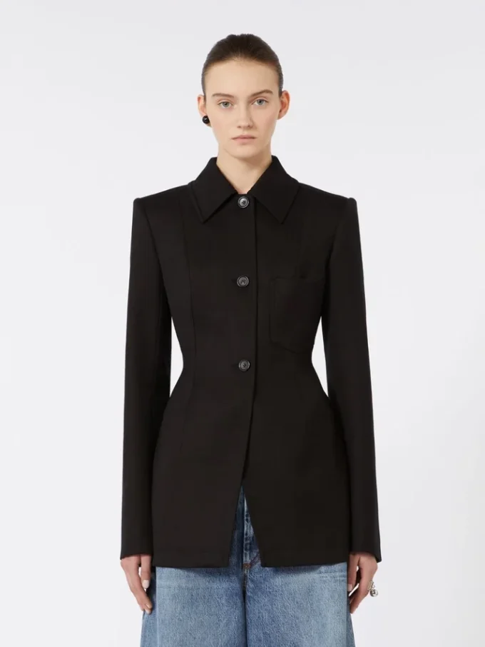 Chaqueta camisa entallada de gabardina, negra