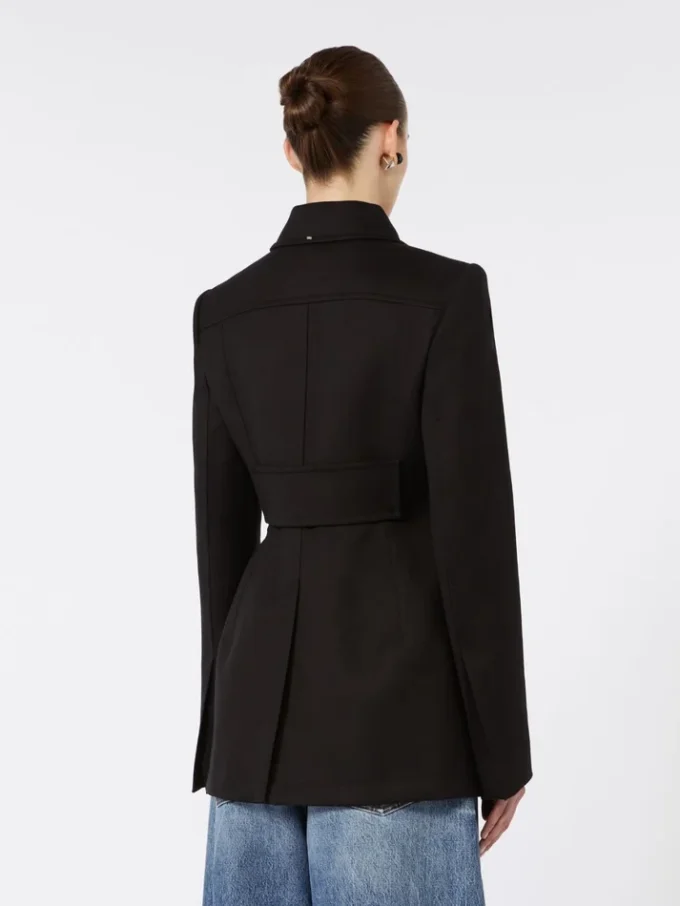 Chaqueta camisa entallada de gabardina, negra