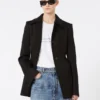 Chaqueta camisa entallada de gabardina, negra