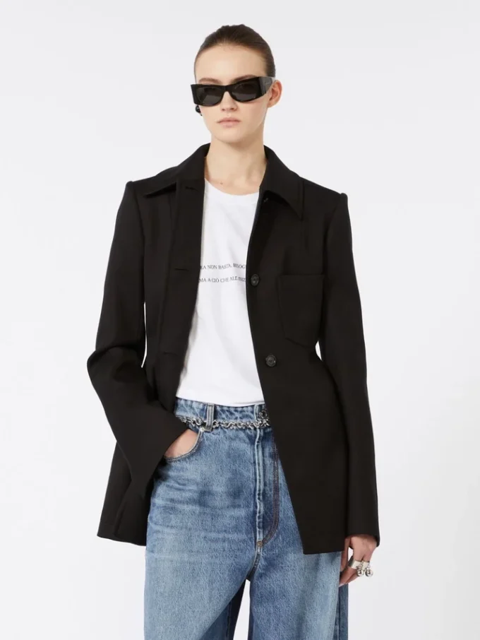 Chaqueta camisa entallada de gabardina, negra