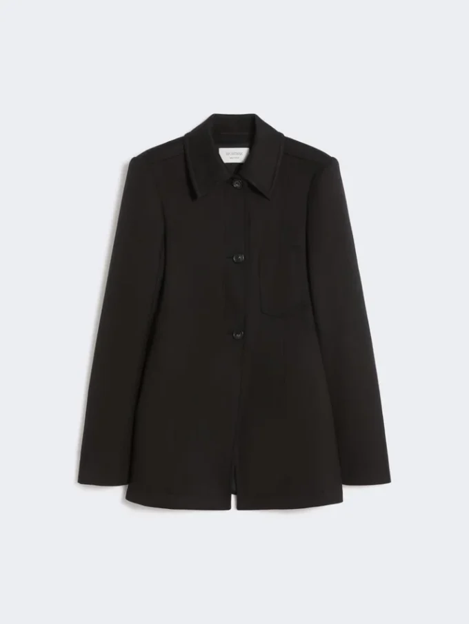 Chaqueta camisa entallada de gabardina, negra