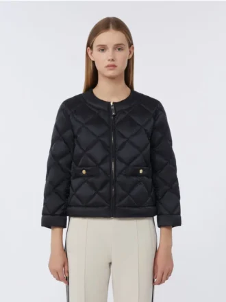 Chaqueta corta acolchada de lona repelente al agua, negra